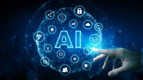 a hand touching AI
